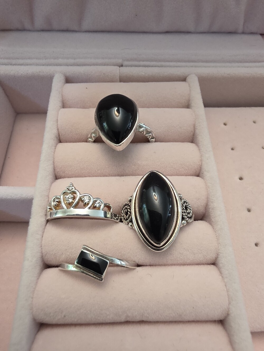 4 Piece Black Sterling Silver Statement Ring Bundle Lot